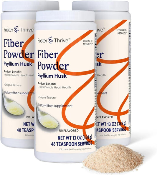 Psyllium Husk Powder Supplement for Digestive Health, 4-in-1 Fiber, Relieves Constipation, Original Flavor - 48 Doses x 3 Pack