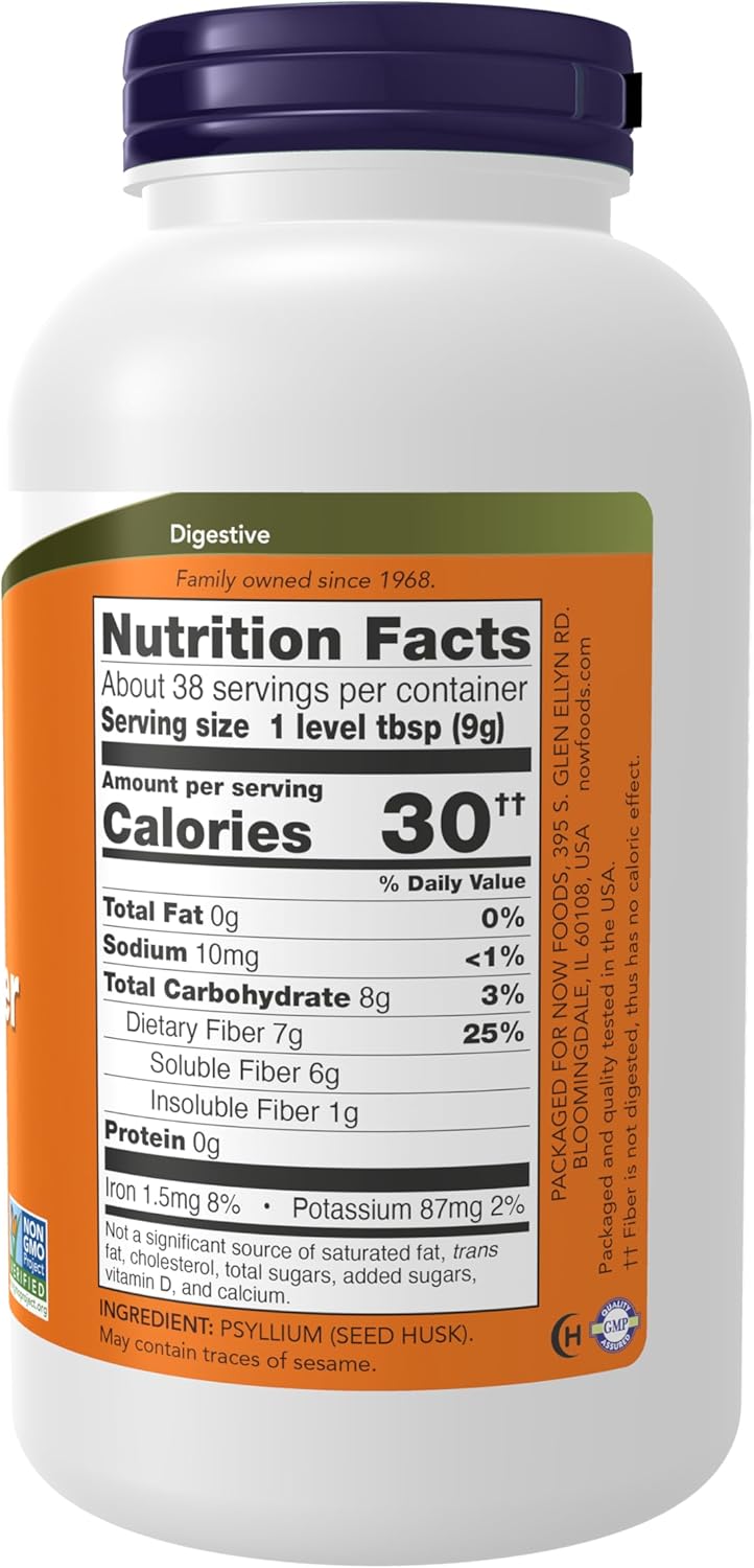 Psyllium Husk Powder Supplements by NOW Foods, Non-GMO Project Verified, 12-Ounce for Soluble Fiber Boost