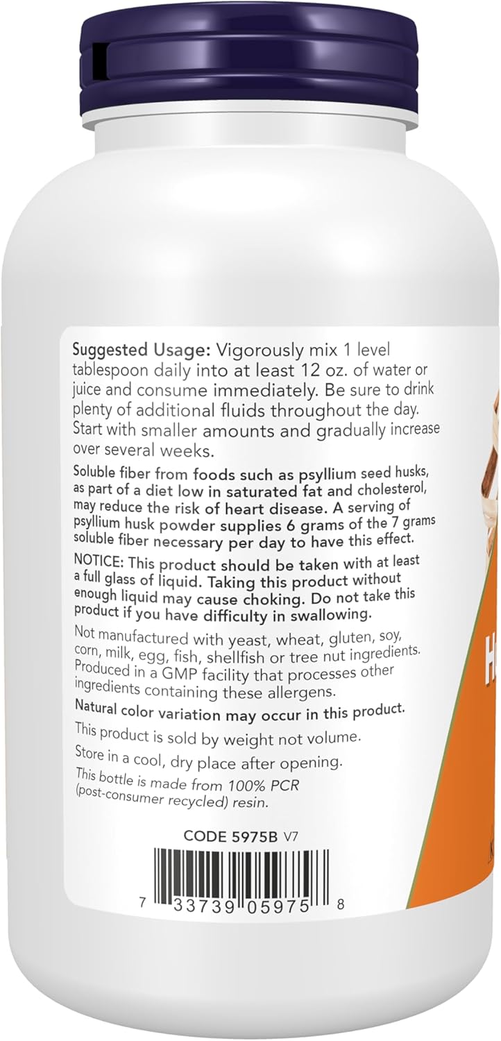 Psyllium Husk Powder Supplements by NOW Foods, Non-GMO Project Verified, 12-Ounce for Soluble Fiber Boost