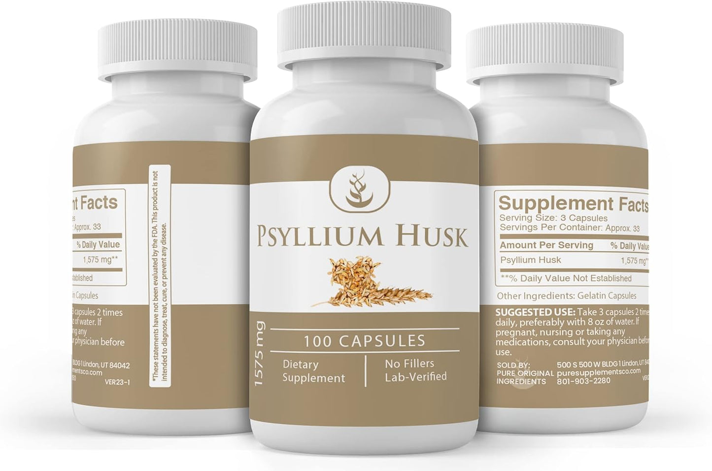 Psyllium Husk & Quercetin Capsule Bundle - 100 Capsules Each, Lab Verified, Pure Ingredients, No Additives