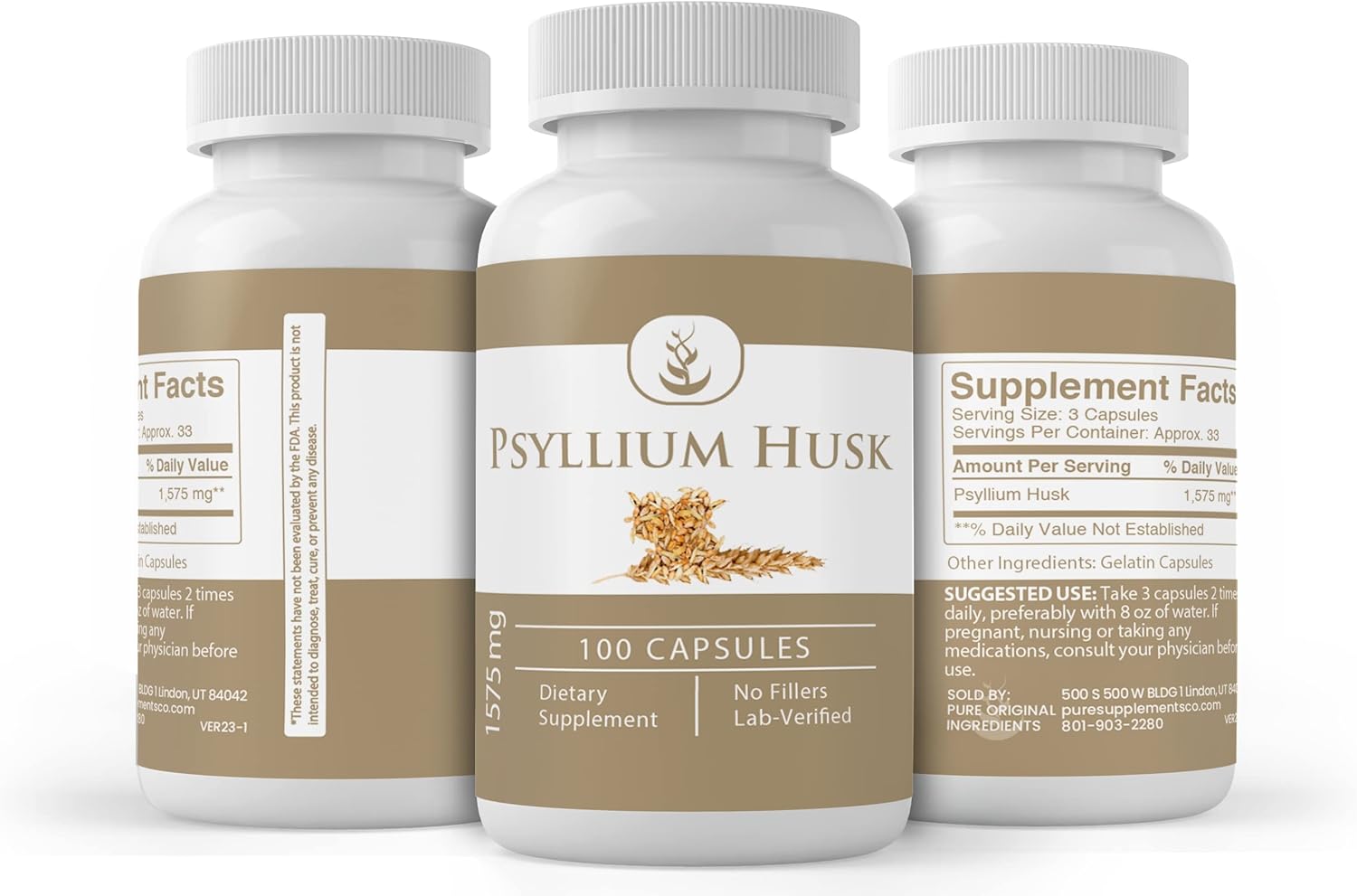 Psyllium Husk & Quercetin Capsule Bundle - 100 Capsules Each, Lab Verified, Pure Ingredients, No Additives