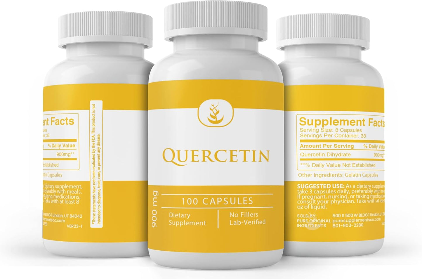 Psyllium Husk & Quercetin Capsule Bundle - 100 Capsules Each, Lab Verified, Pure Ingredients, No Additives