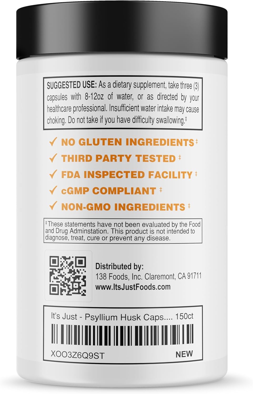 Psyllium Husk Veggie Capsules - 1500mg Per Serving, 150ct Bottle - Dietary Fiber Supplement