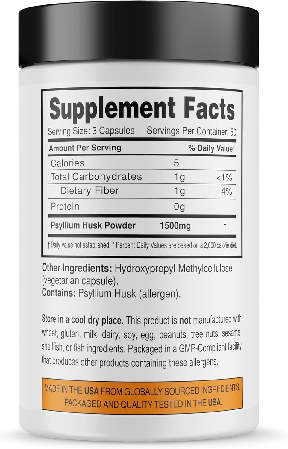 Psyllium Husk Veggie Capsules - 1500mg Per Serving, 150ct Bottle - Dietary Fiber Supplement