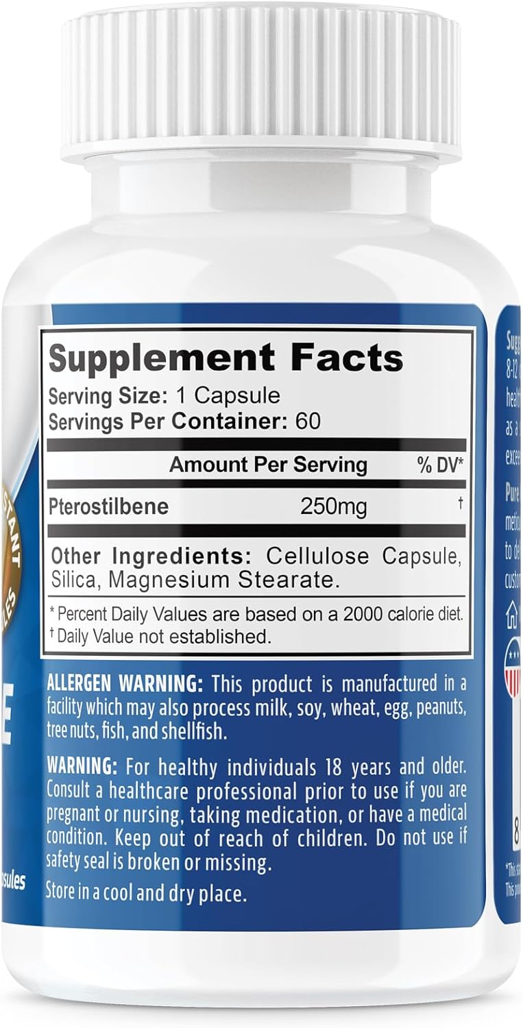 Pterostilbene Capsules - NeuropAWAY Elements (60 Count, 250mg) - Acid Resistant - Pack of 3