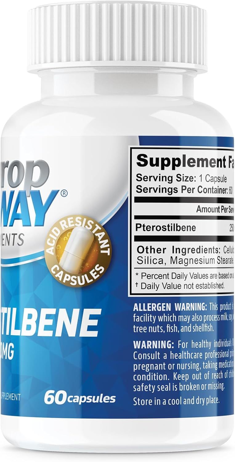Pterostilbene Capsules - NeuropAWAY Elements (60 Count, 250mg) - Acid Resistant - Pack of 3