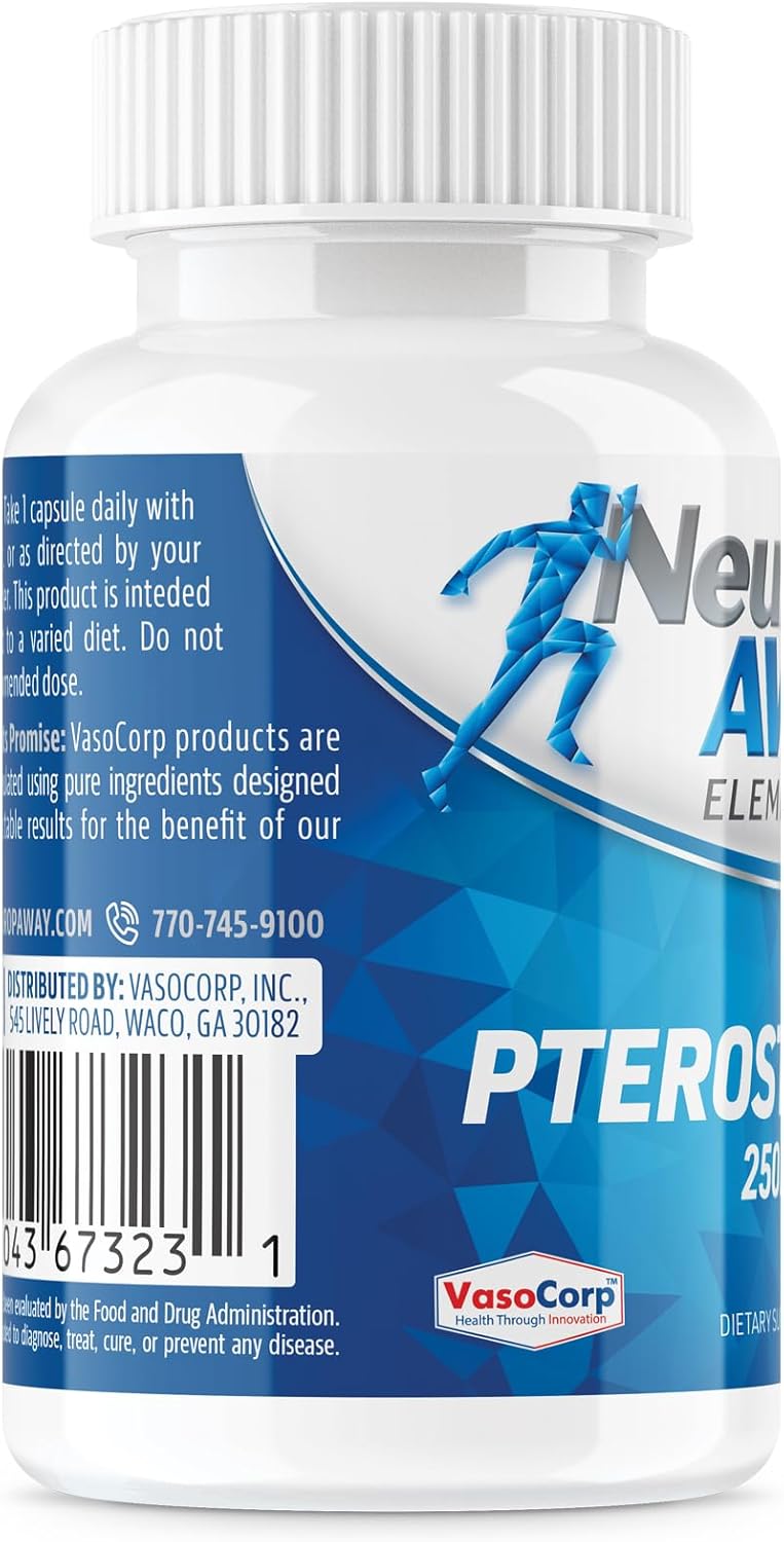 Pterostilbene Capsules - NeuropAWAY Elements (60 Count, 250mg) - Acid Resistant - Pack of 3