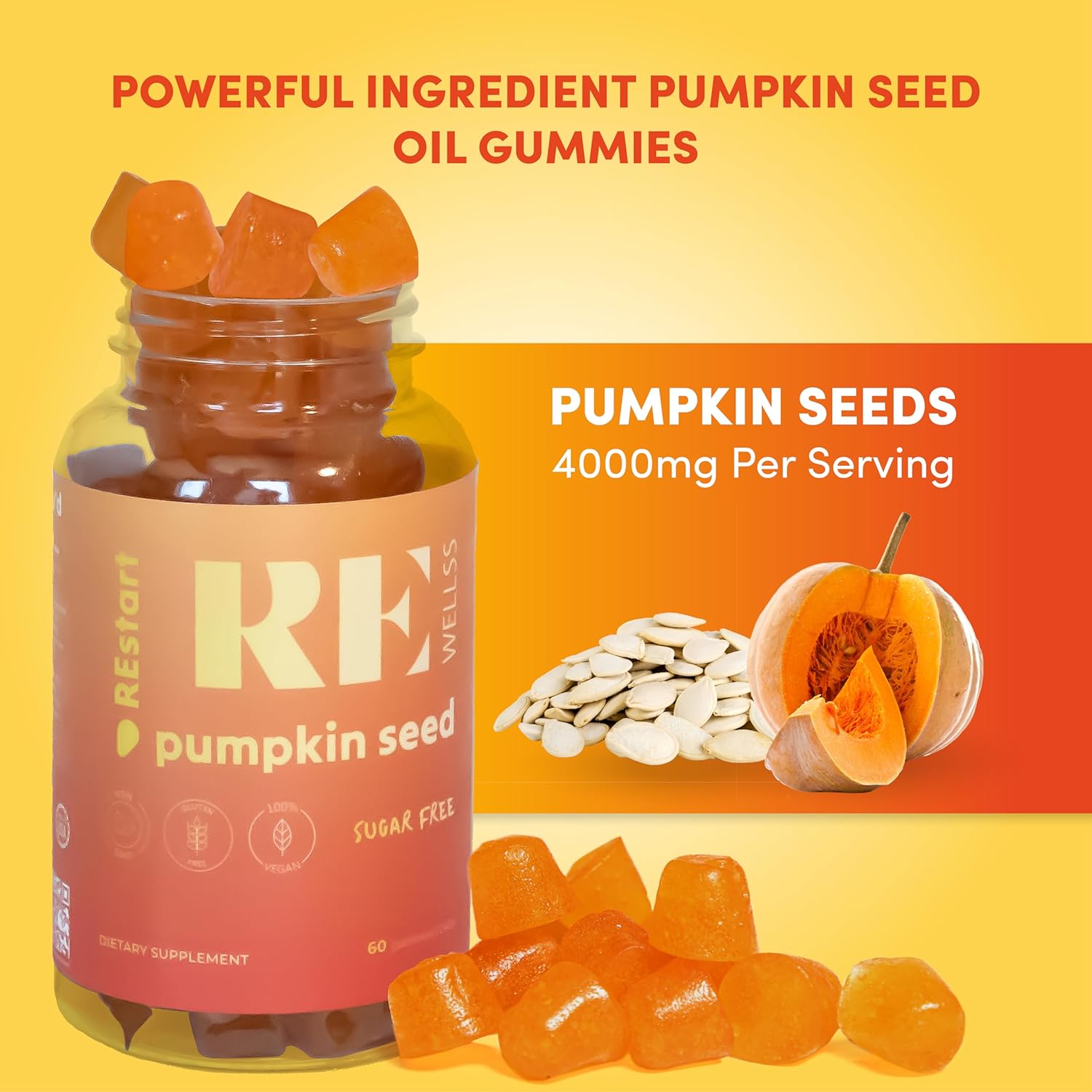 Pumpkin Seed Oil Gummies 4,000mg - Sugar Free Non-GMO Supplement for Hair Growth & Prostate Health