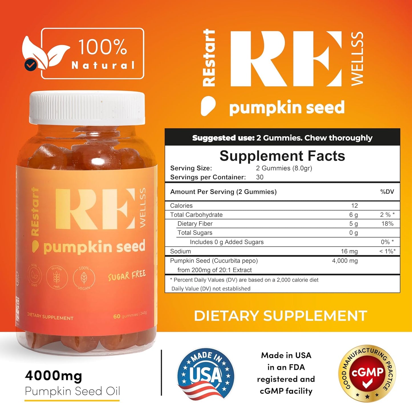 Pumpkin Seed Oil Gummies 4,000mg - Sugar Free Non-GMO Supplement for Hair Growth & Prostate Health