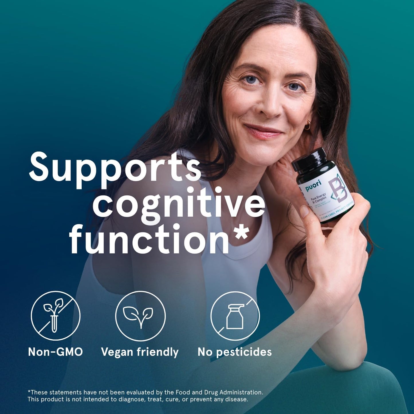 Puori Pure Energy Vitamin B-Complex with 8 Essential Active & Methylated Vitamins - Thiamin, Riboflavin, Niacin, B6, Folate, B12, Biotin, Inositol, Pantothenic Acid & Choline