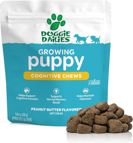 Puppy Cognitive Health Soft Chews with DHA, Organic Ashwagandha, Antioxidants - 120 Count