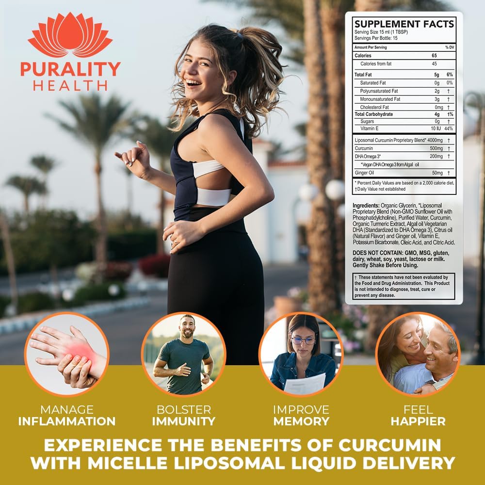 PURALITY HEALTH Curcumin Gold with Ginger Oil & DHA Omega-3s, Enhanced Absorption, Joint Health, 15 Day Supply