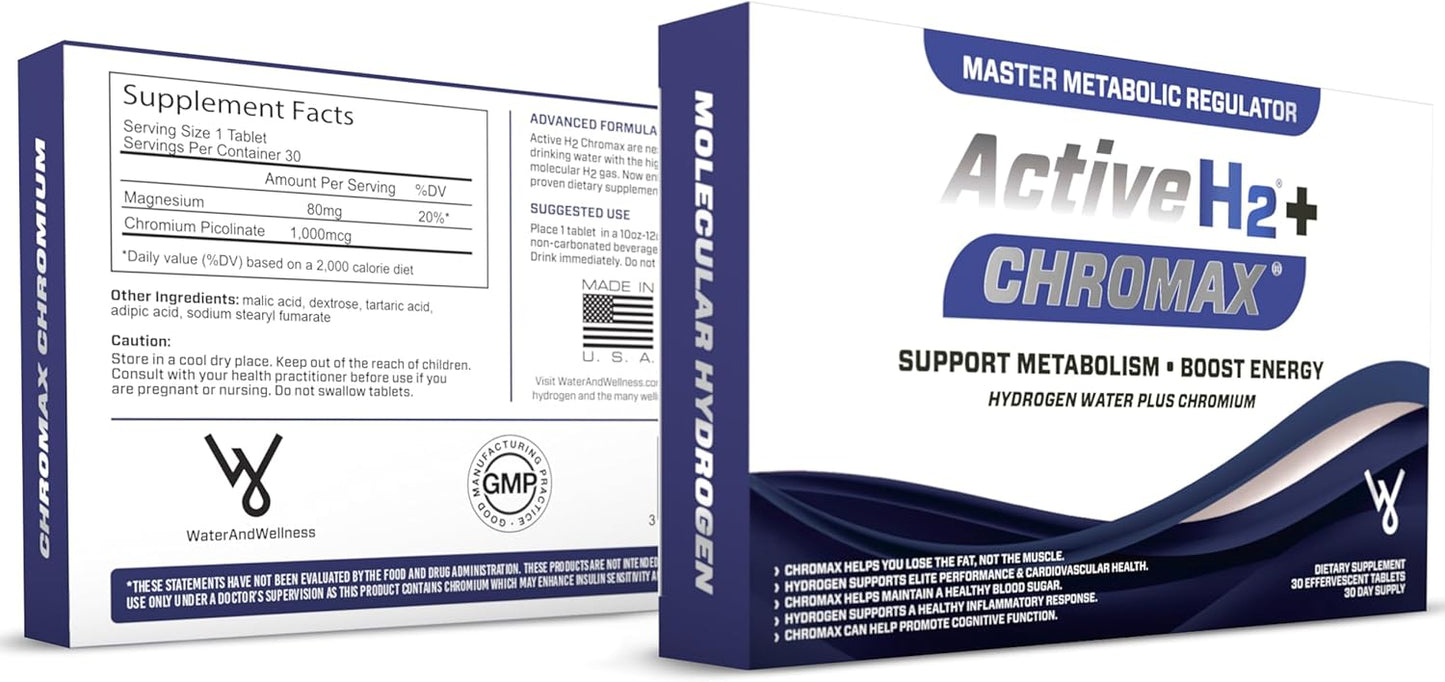 Purative Active H2+ Chromax Tablets - Boost Metabolism and Fitness with Hydrogen and Chromium - 30 Tablets