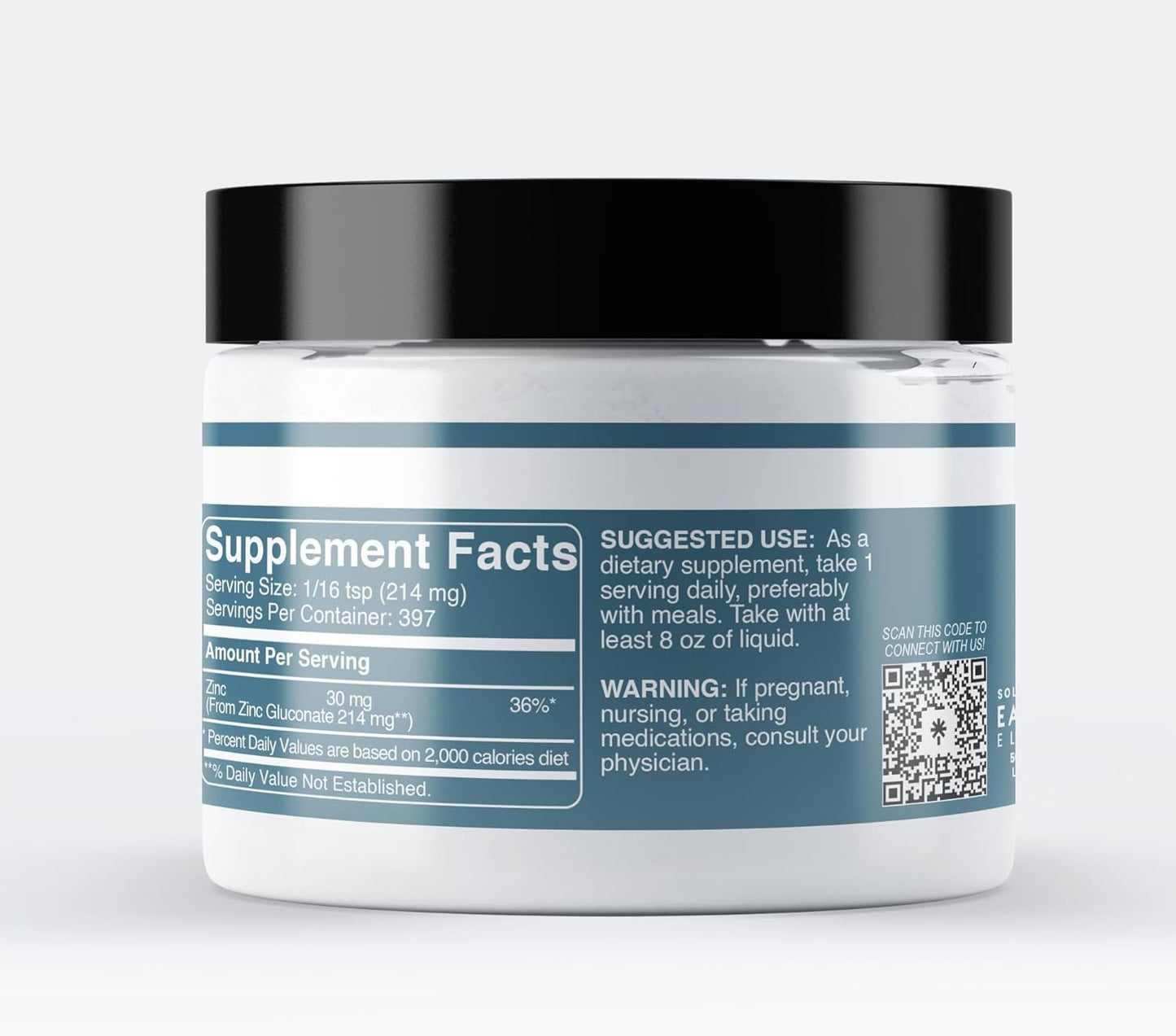 Pure 3 oz Zinc Gluconate Supplement - Earthborn Elements, No Fillers, Additives - High Quality Formula