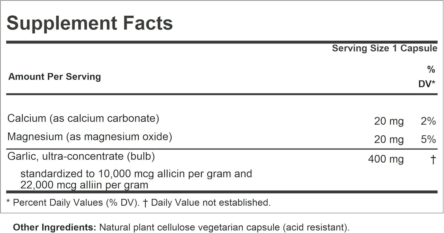 Pure and Gentle Garlic Extract Capsules for Heart Health - Sulfur-Based Compounds, Odorless, Additive-Free