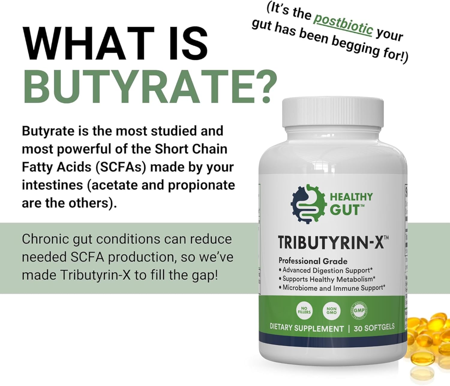 Pure and Odorless Tributyrin-X for Gut Health | Supports Histamine and Leaky Gut | 30 Servings