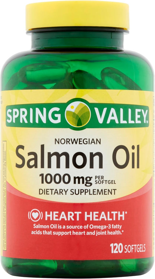 Pure and Potent Spring Valley Salmon Oil Softgels - 1000 mg Omega-3 Supplement for Heart Health and Joint Support