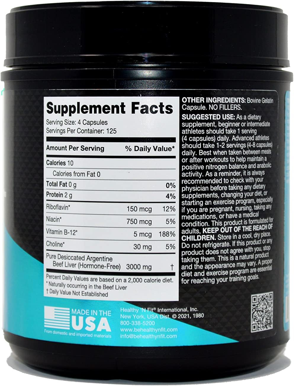 Pure Argentine Desiccated Beef Liver Capsules - 500 Capsule Mega-Value. Triple Potency Liver Supplement, Hormone Free, Pasture Raised, No Fillers.