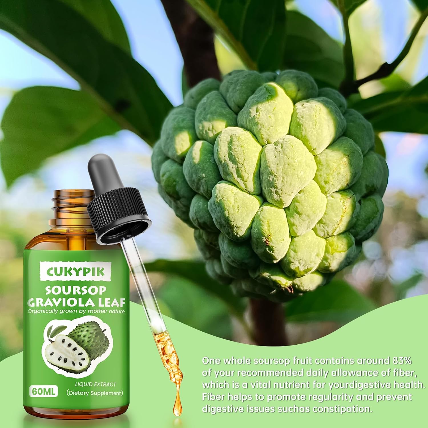 Pure Botanical Soursop Graviola Leaf Extract Liquid Drops for Cell Support, Antioxidants, and Sleep - 2 Fl Oz (2-4 Month Supply)