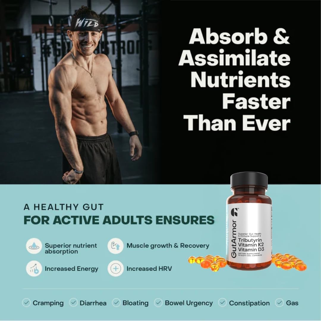 Pure Butyrate & Vitamin D3 + K2 Softgels for Gut, Heart, and Immune Health | 60 Capsules | 2 Month Supply