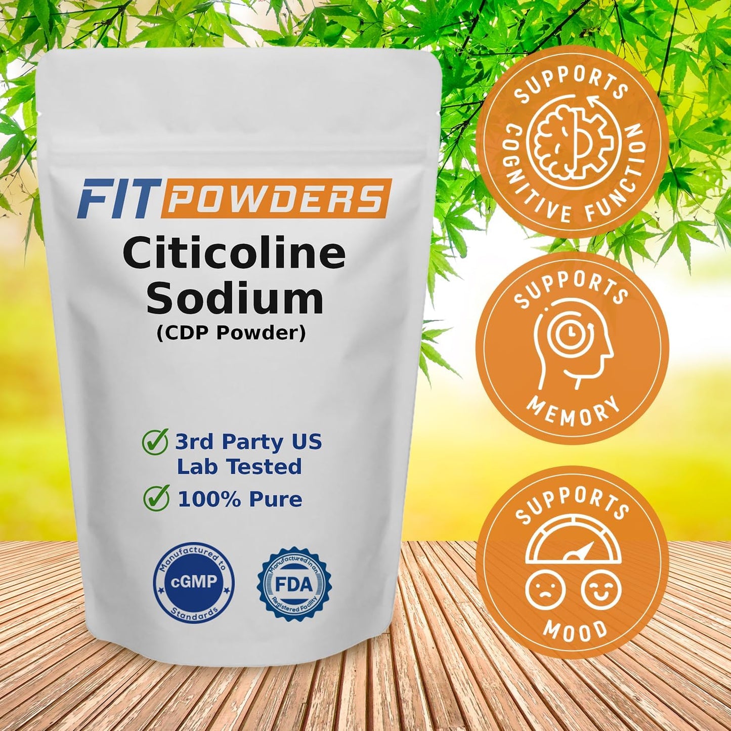 Pure Citicoline Powder for Memory and Learning - Non-GMO Cognitive Supplement (250g) with Scoop by FitPowders