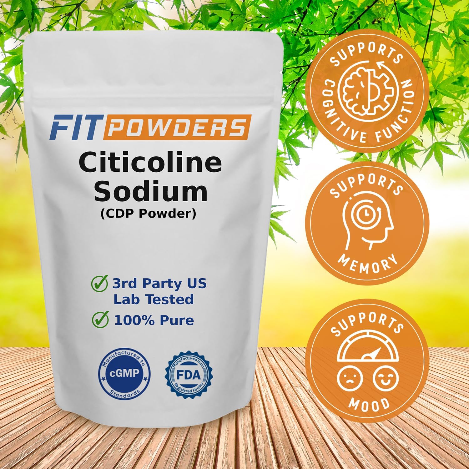 Pure Citicoline Powder for Memory and Learning - Non-GMO Cognitive Supplement (250g) with Scoop by FitPowders