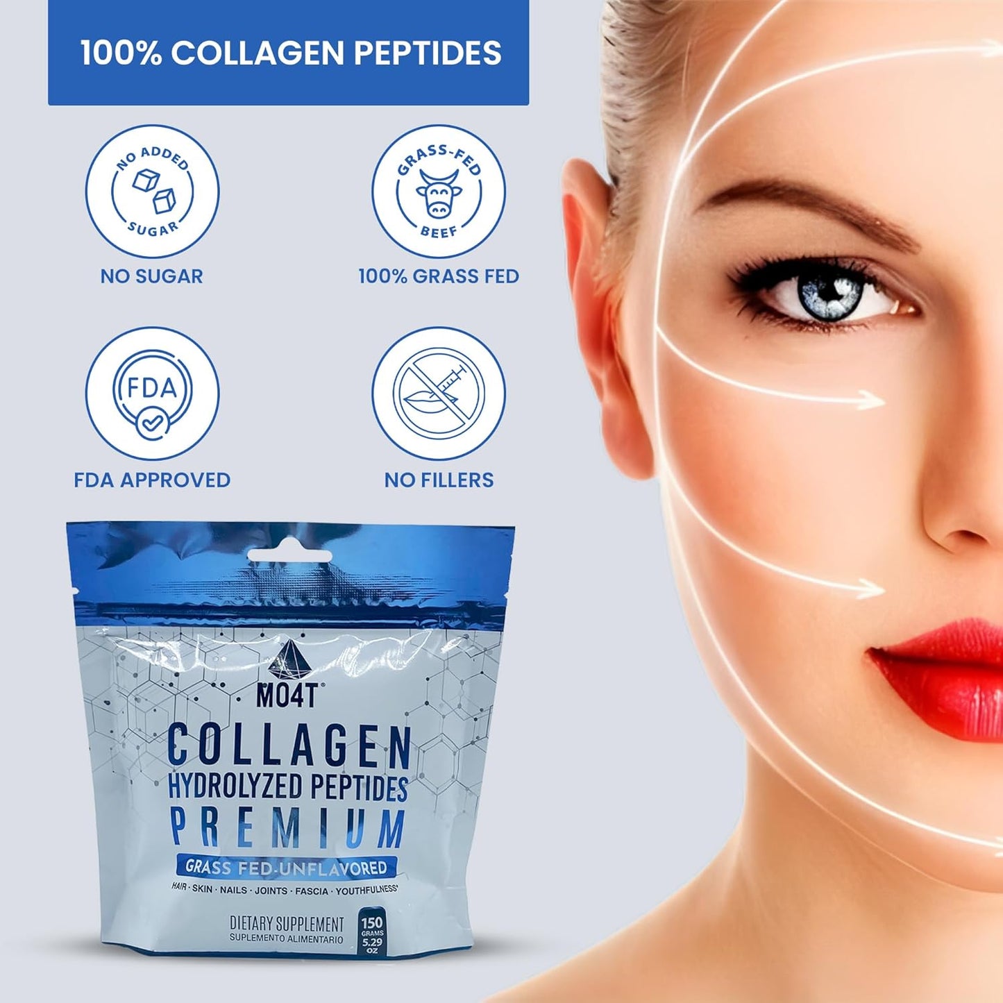 Pure Collagen Peptides Powder from Grass Fed Bovine - Supports Joints, Hair & Nails