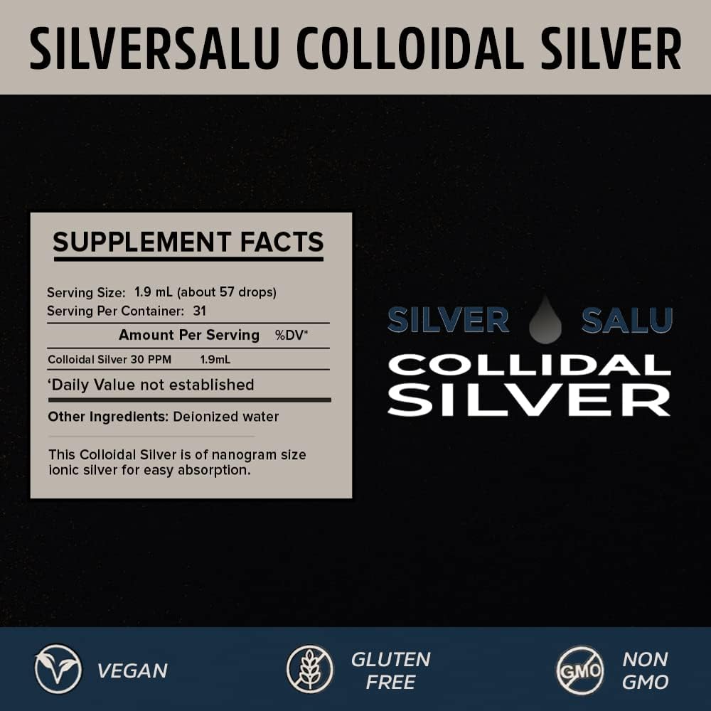Pure Colloidal Silver Liquid Mineral Supplement for Immune Support - 1.9ml Serving Size, 57 Drops
