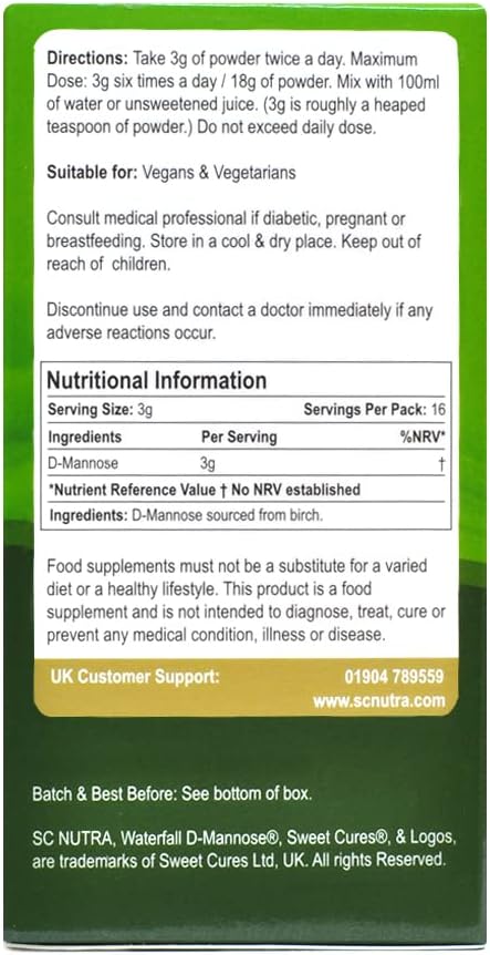 Pure D-Mannose Powder from Birch - 100% Natural Source - No Fillers or Cranberry - 50g/1.76oz