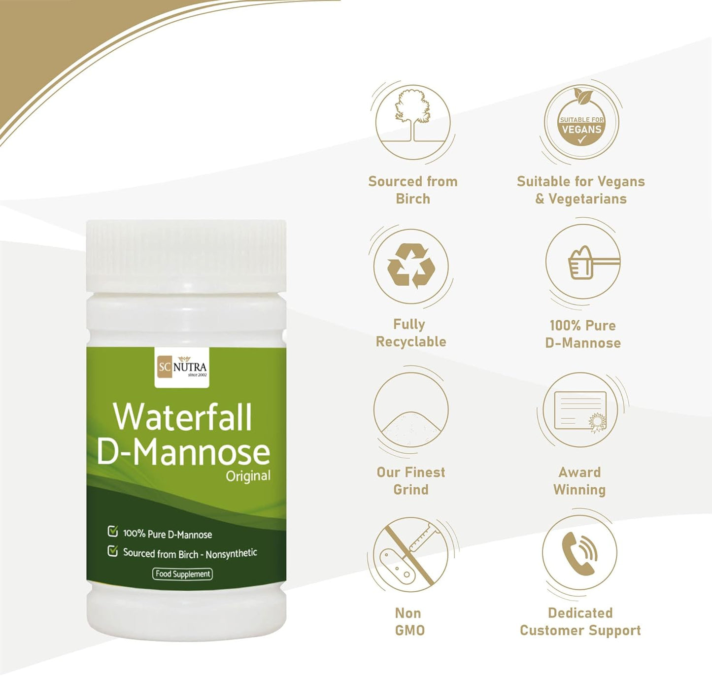 Pure D-Mannose Powder from Birch - 100% Natural Source - No Fillers or Cranberry - 50g/1.76oz