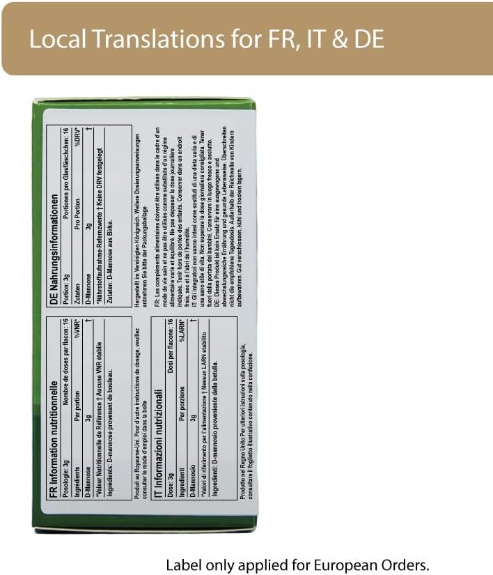 Pure D-Mannose Powder from Birch - 100% Natural Source - No Fillers or Cranberry - 50g/1.76oz