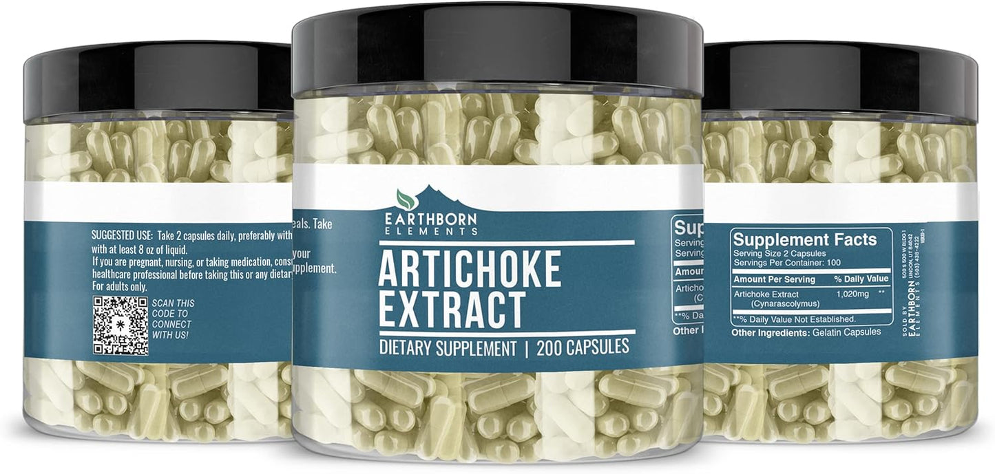 Pure Earthborn Elements Artichoke Extract Capsules - 200 Count, No Additives, All-Natural & Undiluted