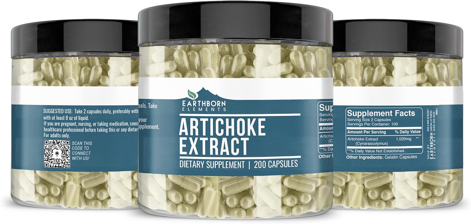 Pure Earthborn Elements Artichoke Extract Capsules - 200 Count, No Additives, All-Natural & Undiluted