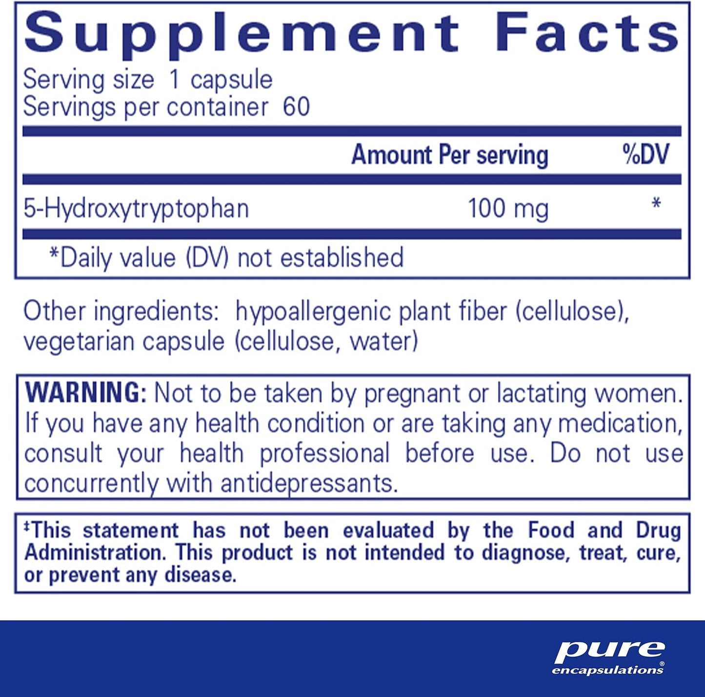 Pure Encapsulations 5-HTP 100 mg Capsules - Supports Brain Health, Sleep Regulation, and Appetite - Gluten Free and Non-GMO - 60 Count