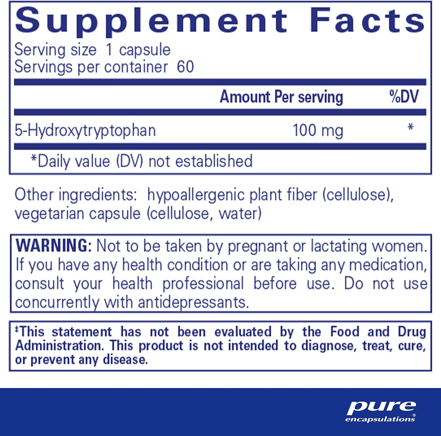 Pure Encapsulations 5-HTP 100 mg Capsules - Supports Brain Health, Sleep Regulation, and Appetite - Gluten Free and Non-GMO - 60 Count