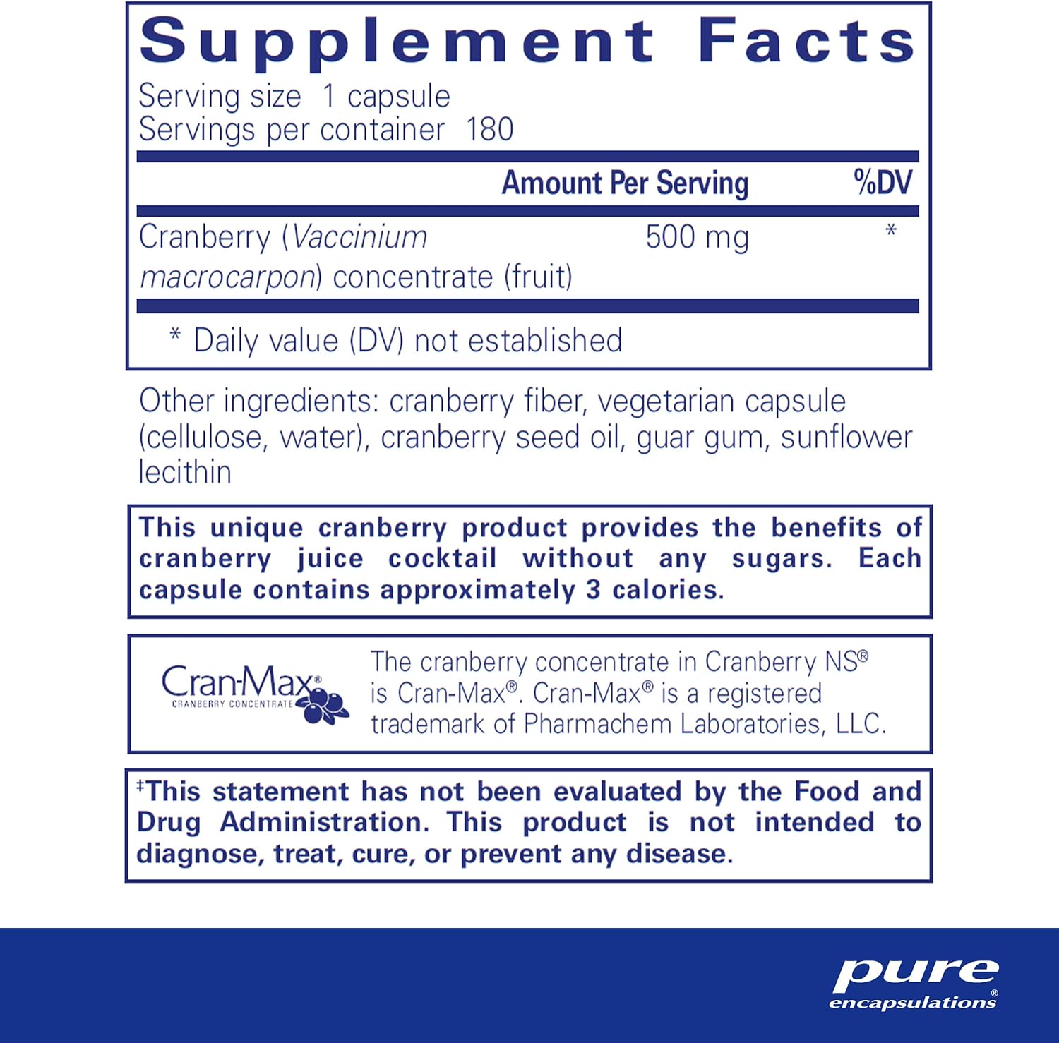 Pure Encapsulations Cranberry NS | Hypoallergenic Supplement for Urinary Tract Health | 180 Capsules