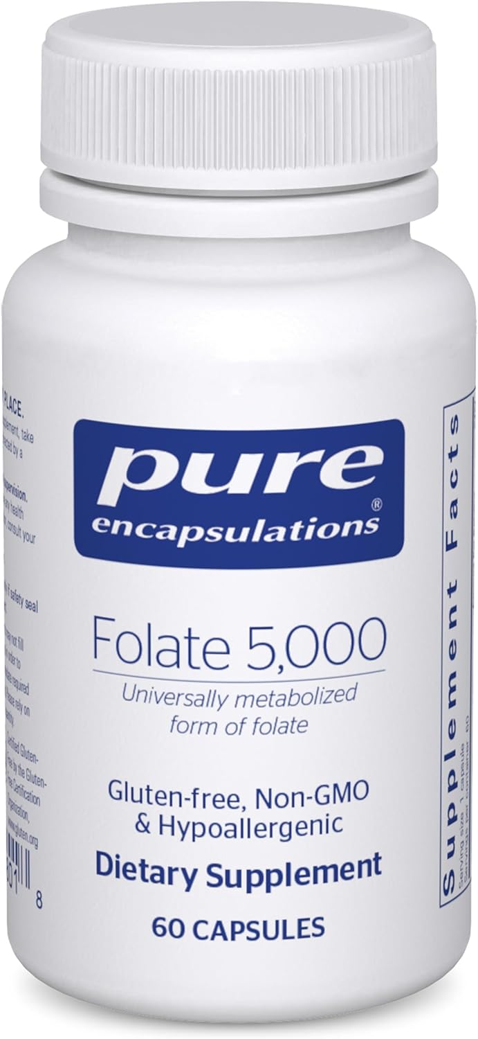 Pure Encapsulations Folate 5,000 - 60 Capsules of Activated Vitamin B9 as 5-Methyltetrahydrofolate