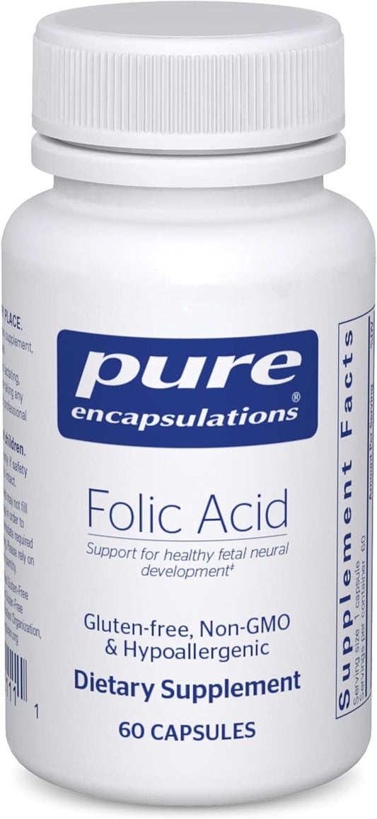 Pure Encapsulations Folic Acid Capsules - Hypoallergenic Dietary Supplement - 60 Count
