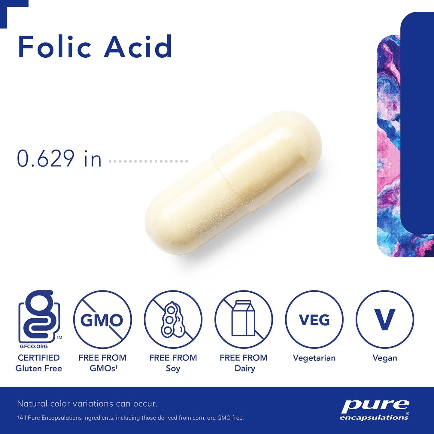 Pure Encapsulations Folic Acid Capsules - Hypoallergenic Dietary Supplement - 60 Count