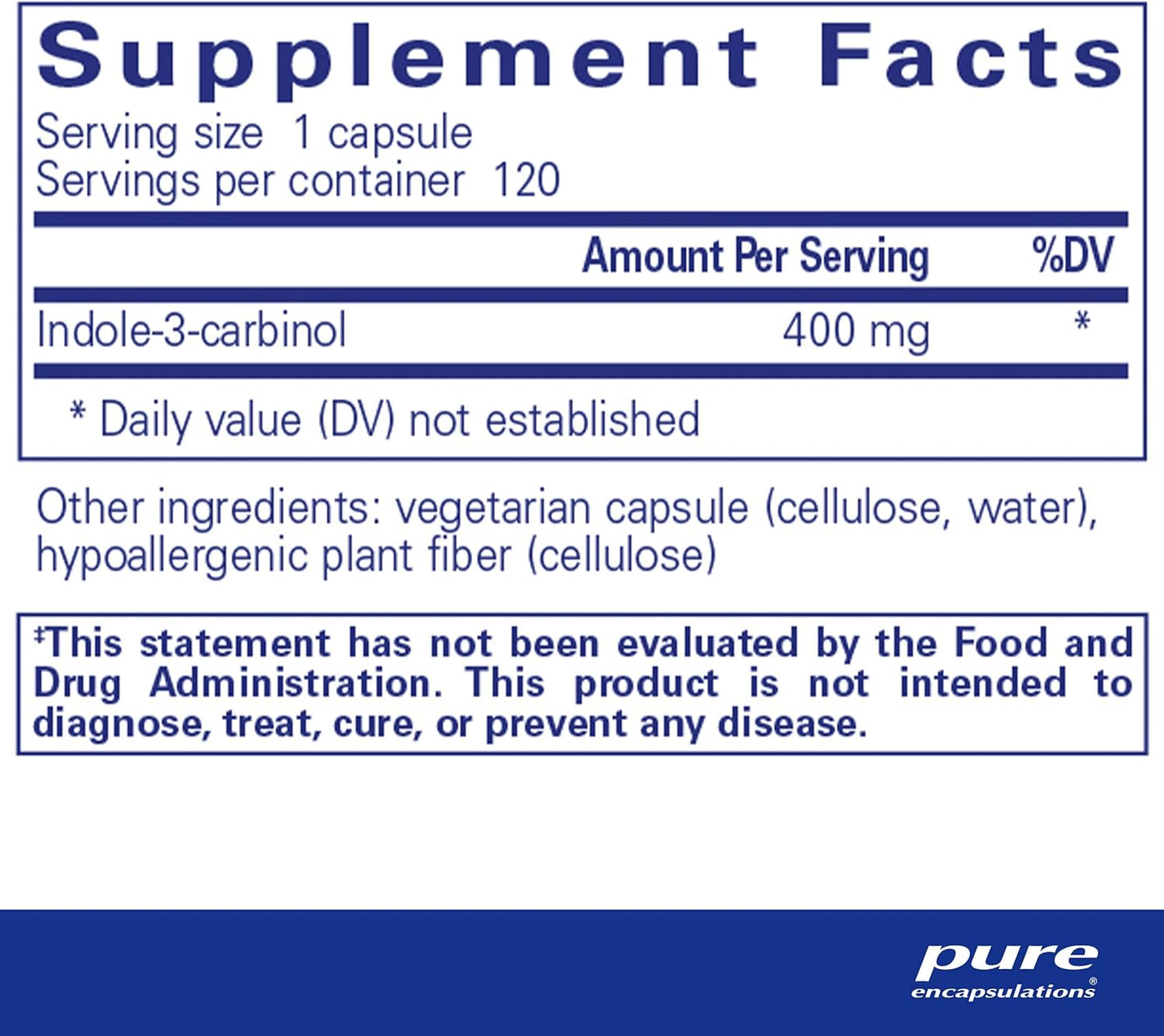Pure Encapsulations Indole-3-Carbinol 400 mg Capsules for Healthy Breast & Cervical Cell Function - 120 Count