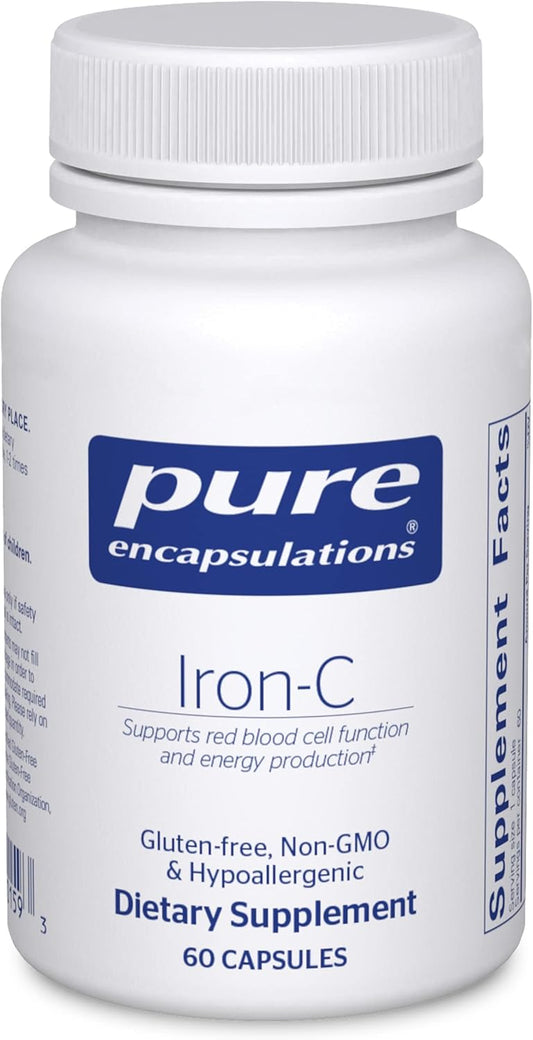 Pure Encapsulations Iron-C Supplement - 15mg Iron + 175mg Vitamin C - Supports Red Blood Cells & Energy - Highly Absorbable Iron Capsules - Gluten-Free & Vegan - 60 Count