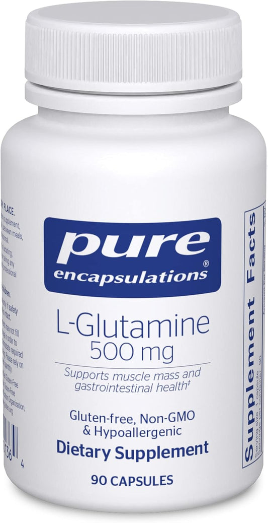 Pure Encapsulations L-Glutamine 500 mg - Support for Immune System, Digestive Health, Metabolism, and Muscle - Free-Form L-Glutamine - 90 Capsules