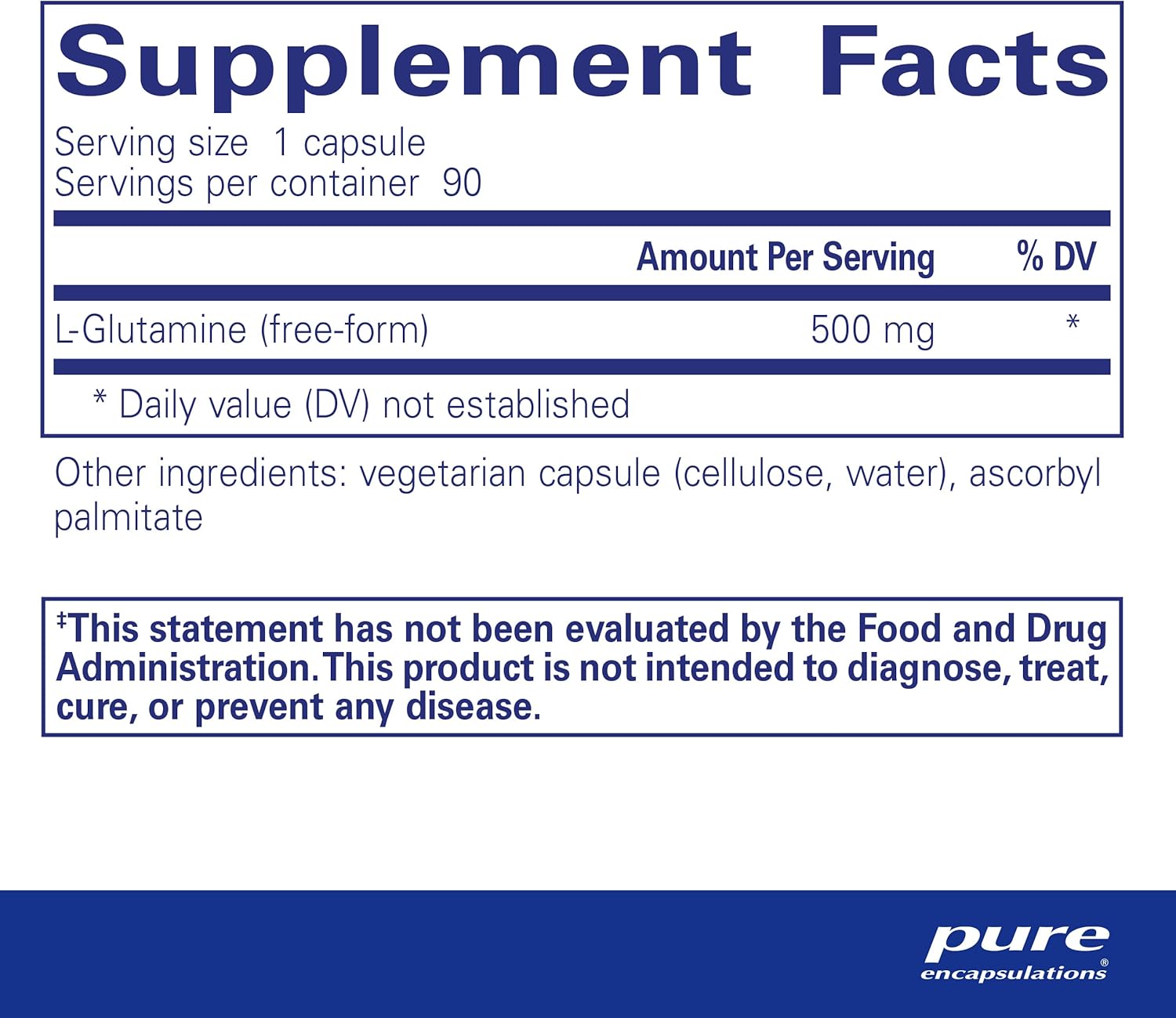 Pure Encapsulations L-Glutamine 500 mg - Support for Immune System, Digestive Health, Metabolism, and Muscle - Free-Form L-Glutamine - 90 Capsules