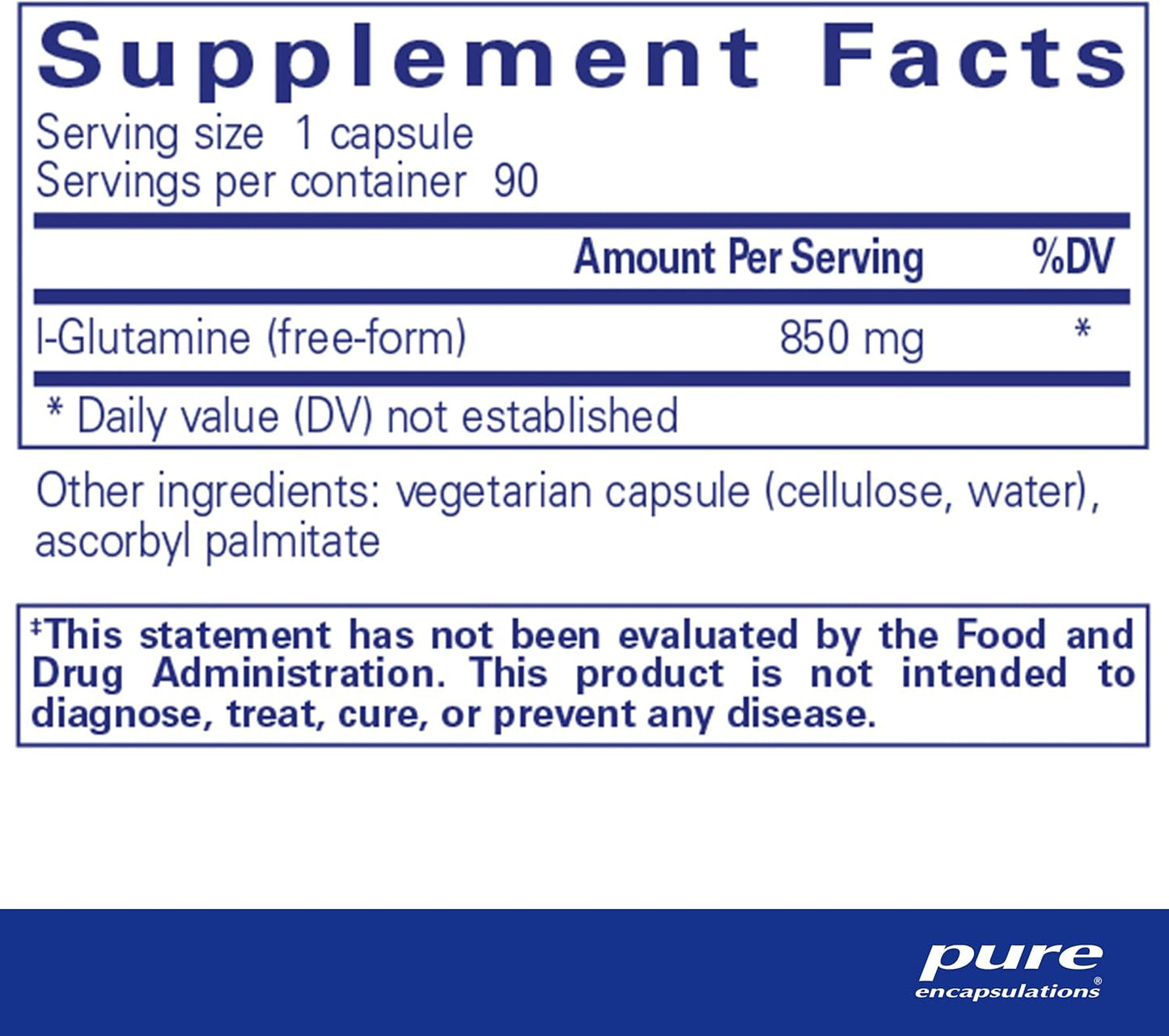 Pure Encapsulations L-Glutamine 850 mg Capsules for Immune, Digestive, Gut Health, Metabolism, and Muscle Support - 90 Count