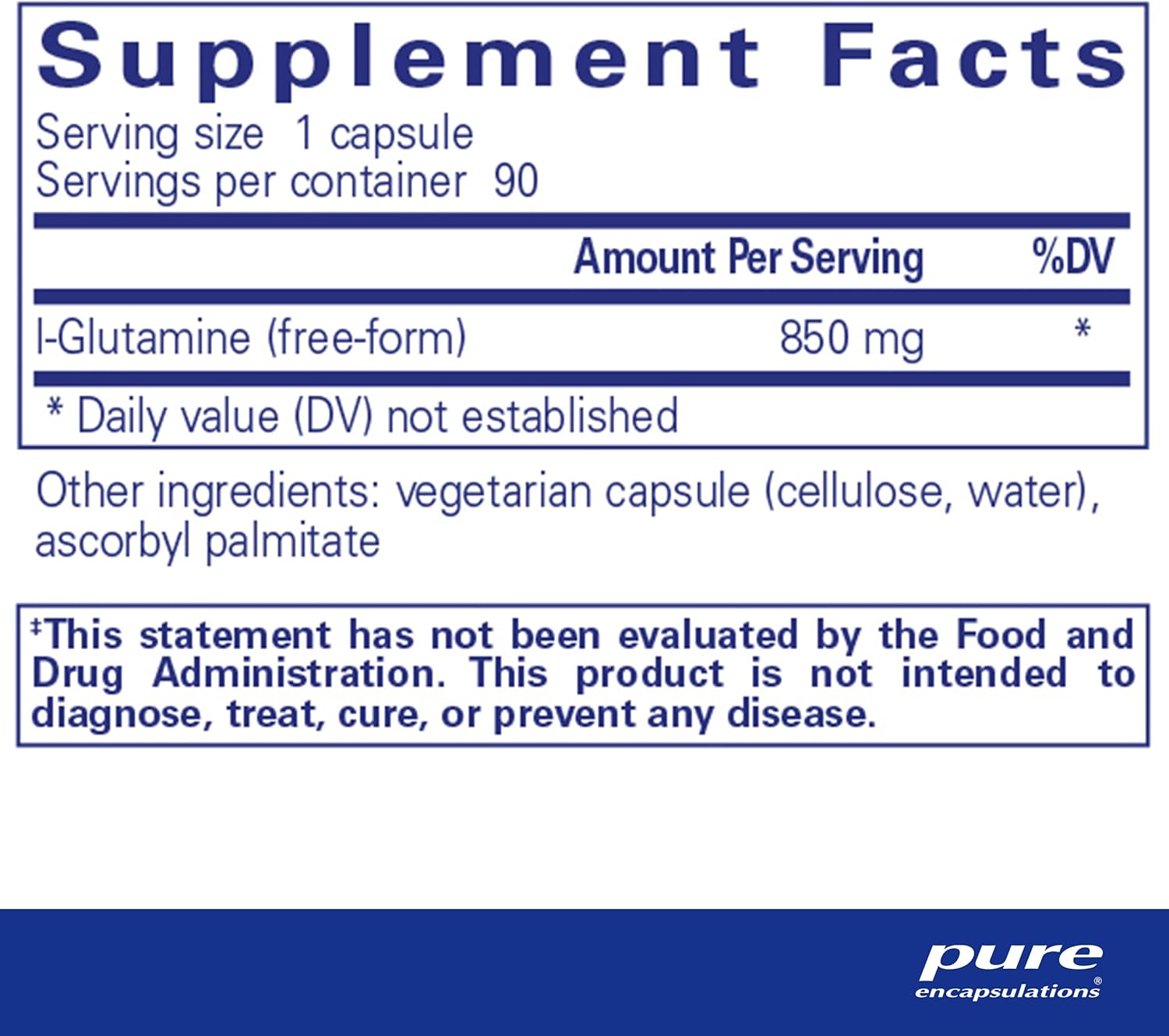 Pure Encapsulations L-Glutamine 850 mg Capsules for Immune, Digestive, Gut Health, Metabolism, and Muscle Support - 90 Count