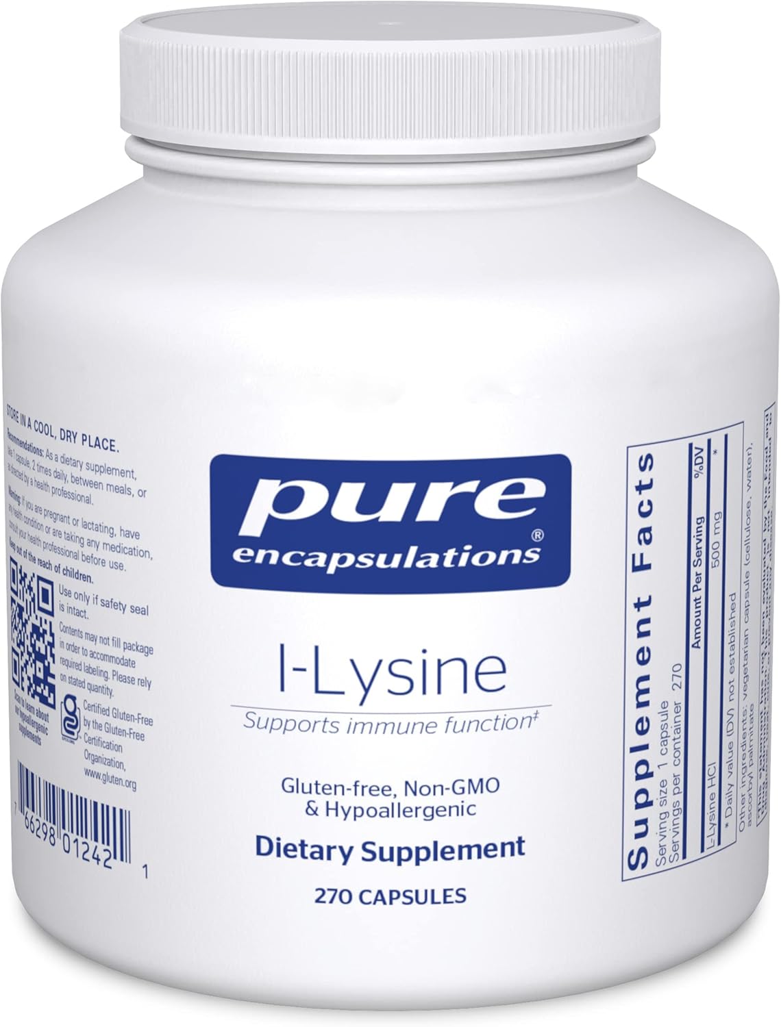 Pure Encapsulations L-Lysine Capsules - Immune Support & Oral Health Supplement with L-Lysine HCl - 270 Count