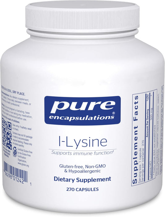 Pure Encapsulations L-Lysine Capsules - Immune Support & Oral Health Supplement with L-Lysine HCl - 270 Count
