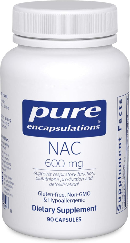 Pure Encapsulations NAC 600mg Capsules - Immune & Lung Health Supplement with N-Acetyl-L-Cysteine - 90ct