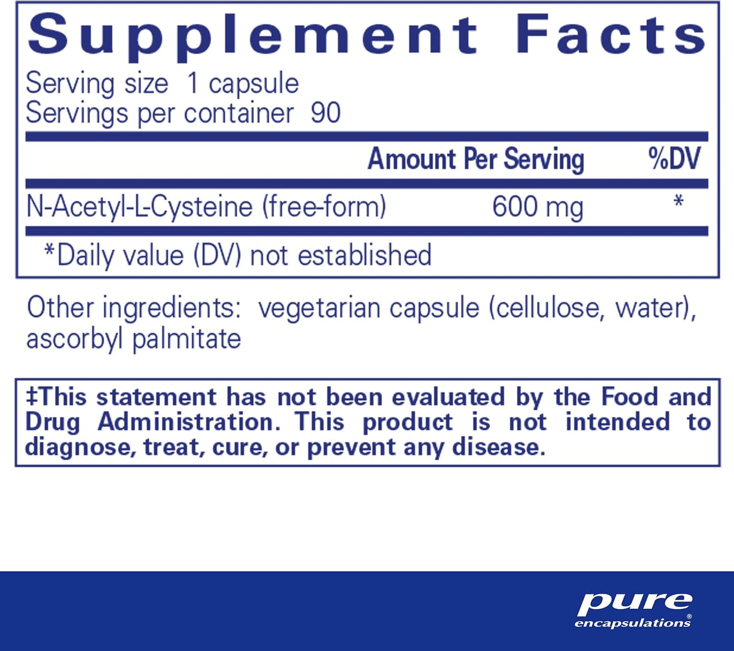 Pure Encapsulations NAC 600mg Capsules - Immune & Lung Health Supplement with N-Acetyl-L-Cysteine - 90ct