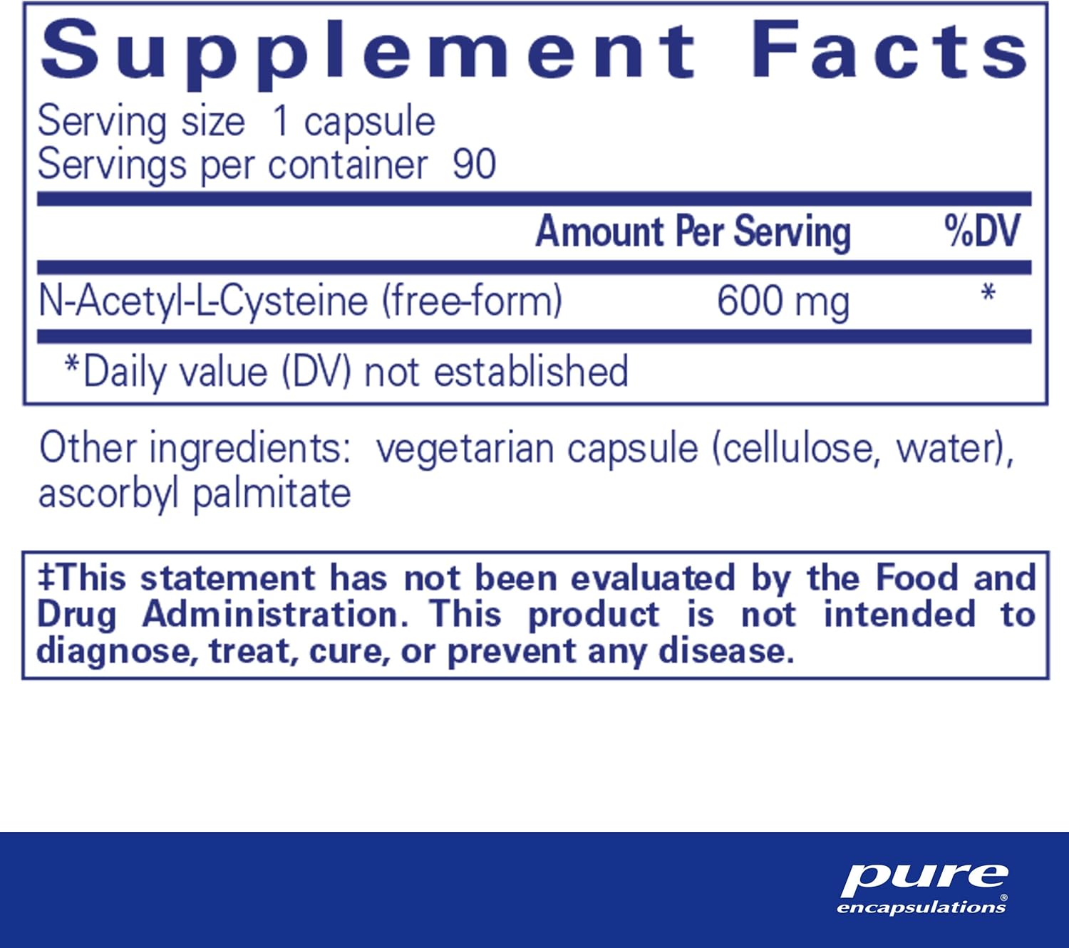 Pure Encapsulations NAC 600mg Capsules - Immune & Lung Health Supplement with N-Acetyl-L-Cysteine - 90ct